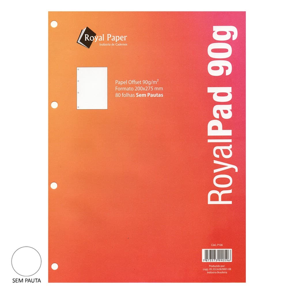 Bloco Refil de Fichário 80 folhas 90g ROYAL PAPER - Sem Pauta