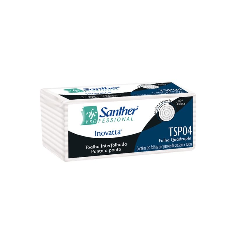 Papel Toalha Interfolhada Folha Quádrupla Inovatta Santher Cozinha Banheiro Luxo Pacote 120 Folhas