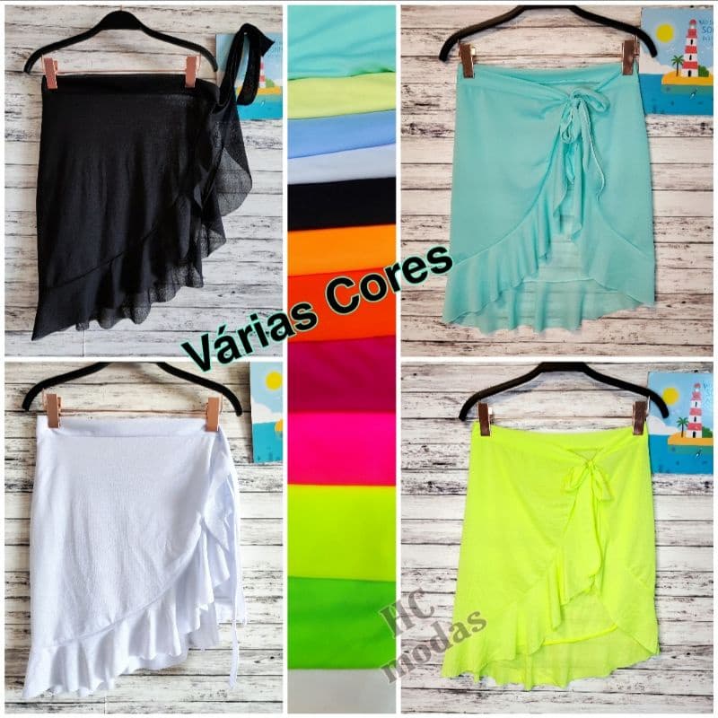 Saída de praia Curta com Babado/Saia Pareo de Amarrar