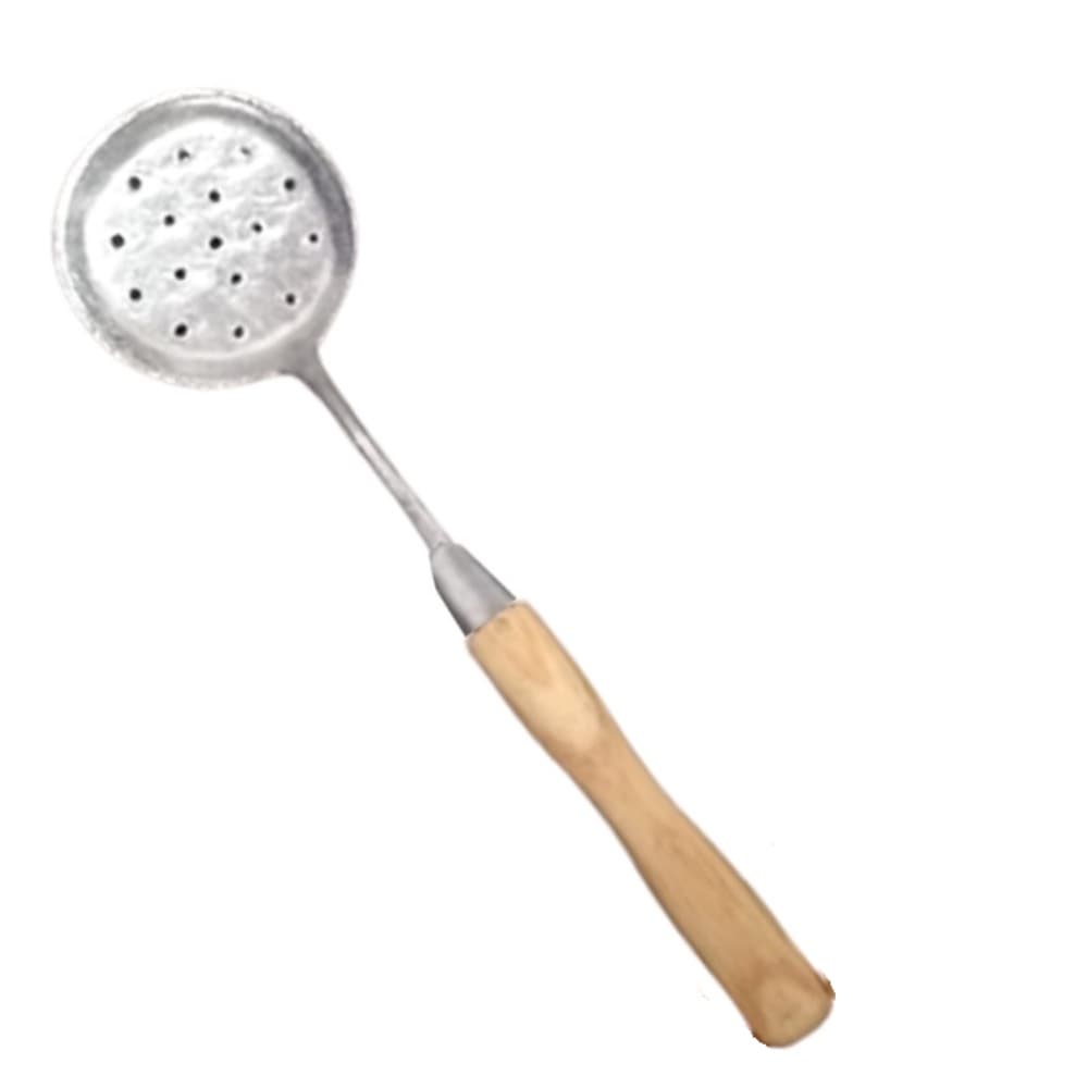 Escumadeira Em Alumínio Com Cabo De Madeira