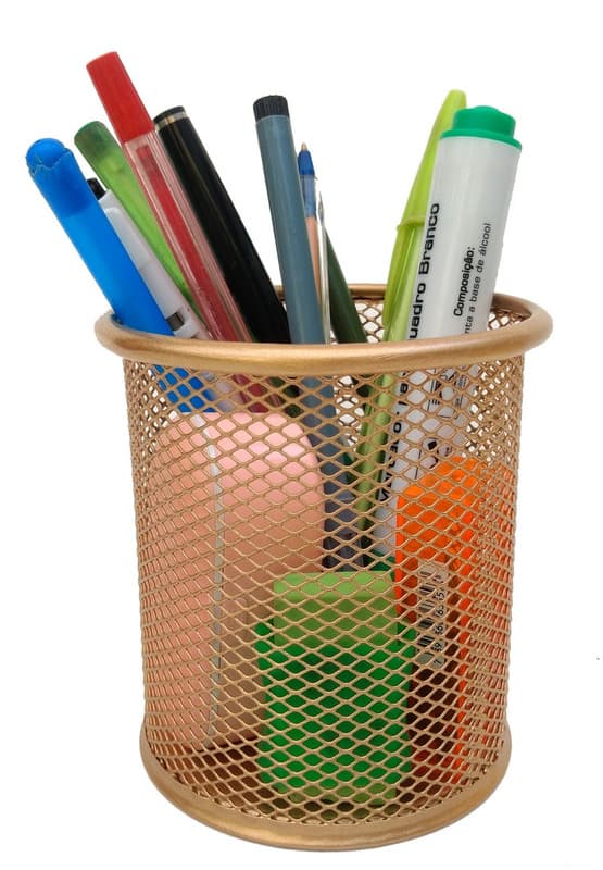 Porta Caneta Lapis Treco Aramado Redondo Dourado 10cm Home Office