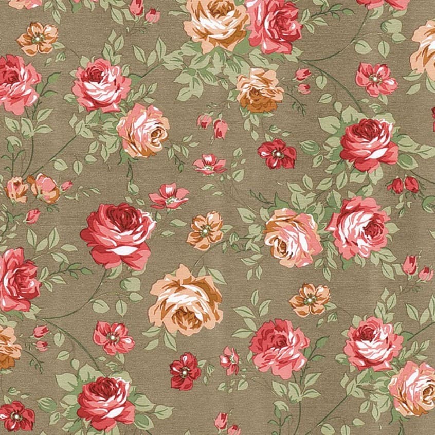 Tecido Decoração Belize/Döhler - Estampado C/ Proteção (floral - fundo bege escuro)- 4925-C