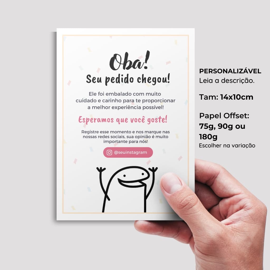 Carta de Agradecimento Personalizada ao Cliente Cartão para Unbox 10x14 para loja e empresa. Flork Oba seu pedido chegou