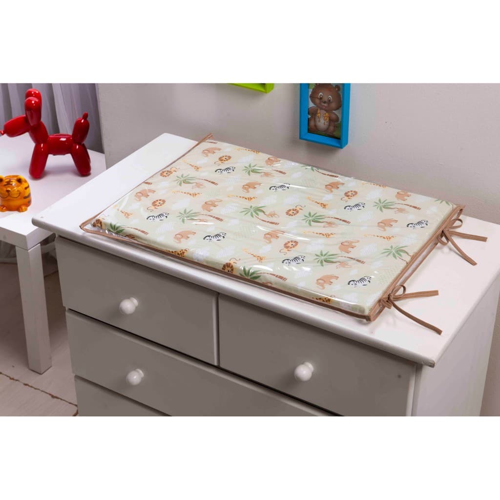 Trocador de Fraldas Para Bebê Verde Floresta Safari Elefante Leão Verde Bege Trocador de Espuma para comoda de Bebê Neutro Verde