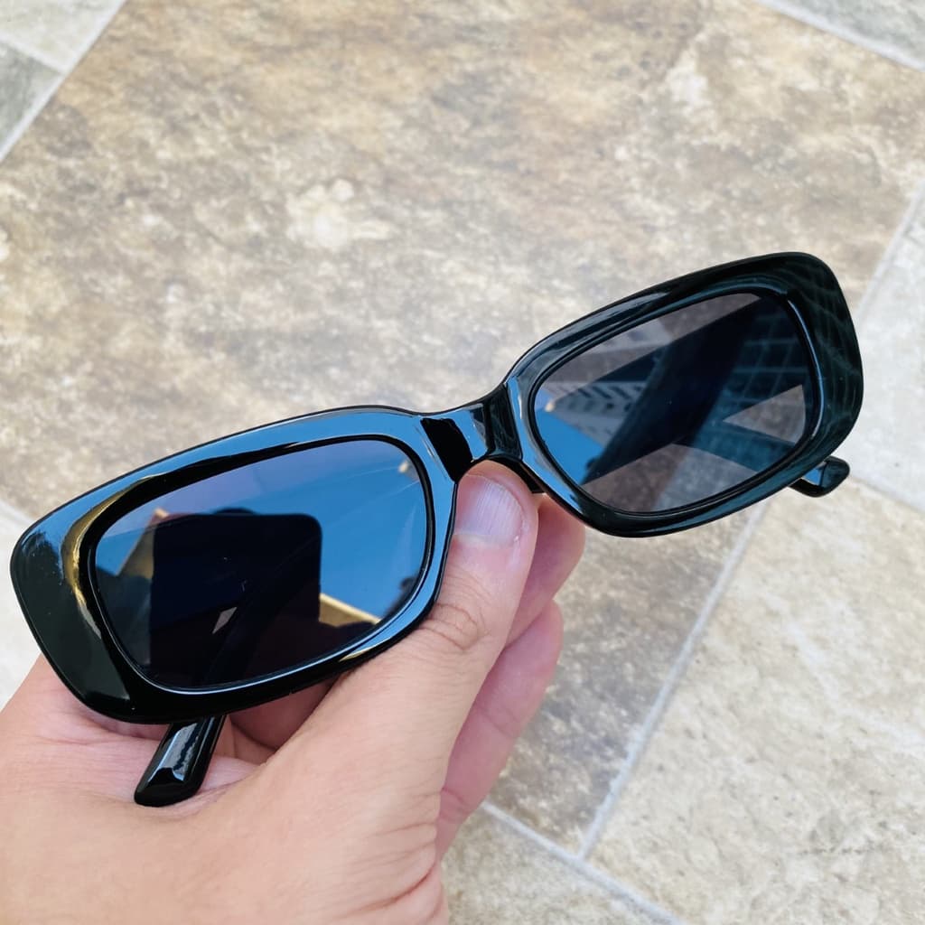 Óculos De Sol Retangular Retrô Vintage Hype Uv400 Premium Preto Pronta Entrega