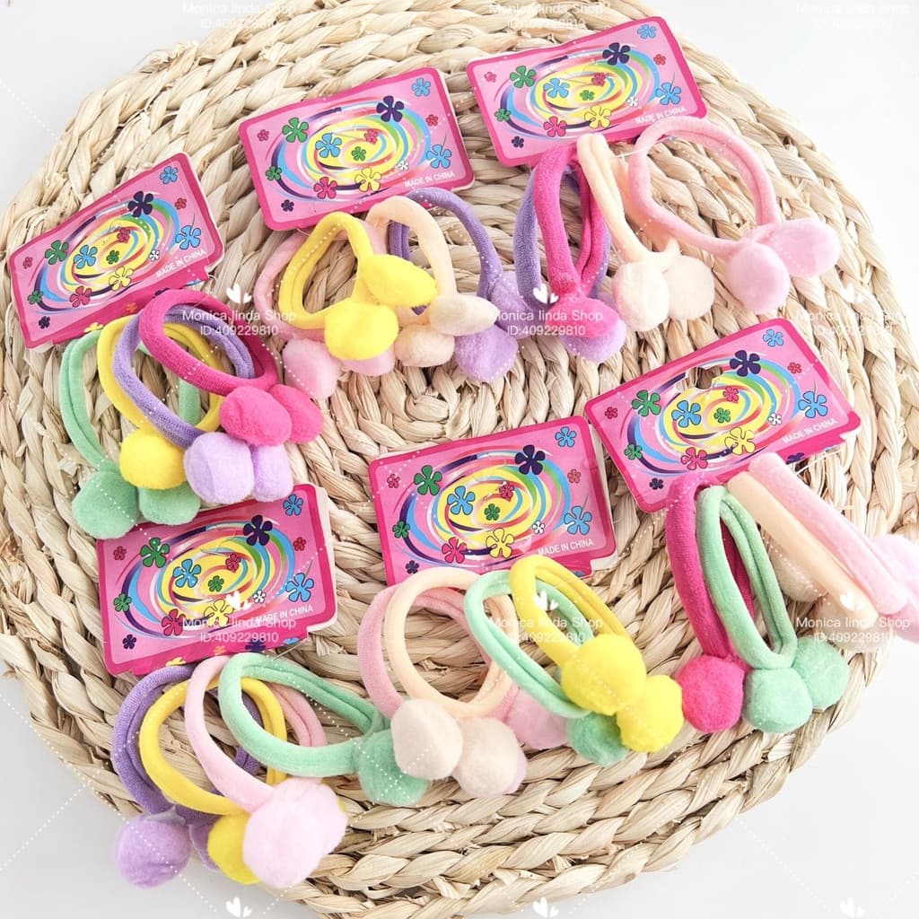 24 Peças Elástico com pompom xuxinha para cabelo Com Enfeite