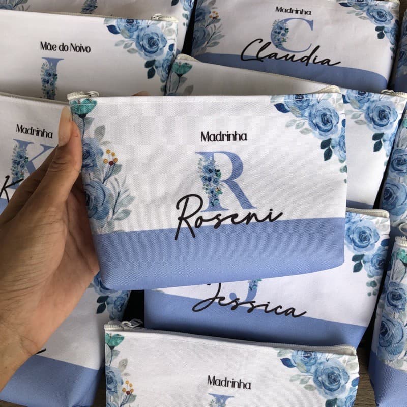 Necessaire Personalizada Azul Serenity/ Terracota/ Marsala/ Rosê c/ Nome para Madrinhas 14x20