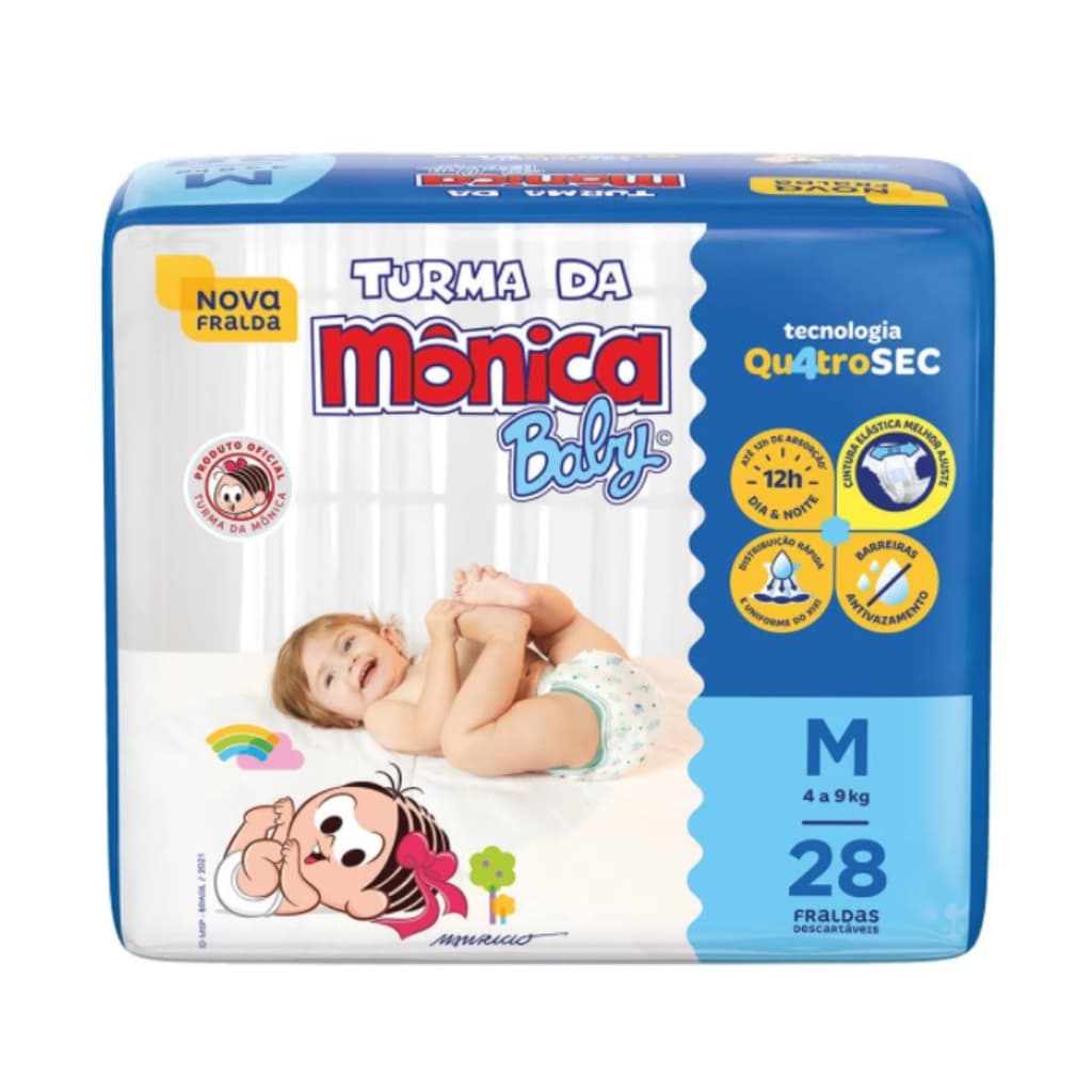 Fralda turma da monica baby jumbo m com 28 unidades