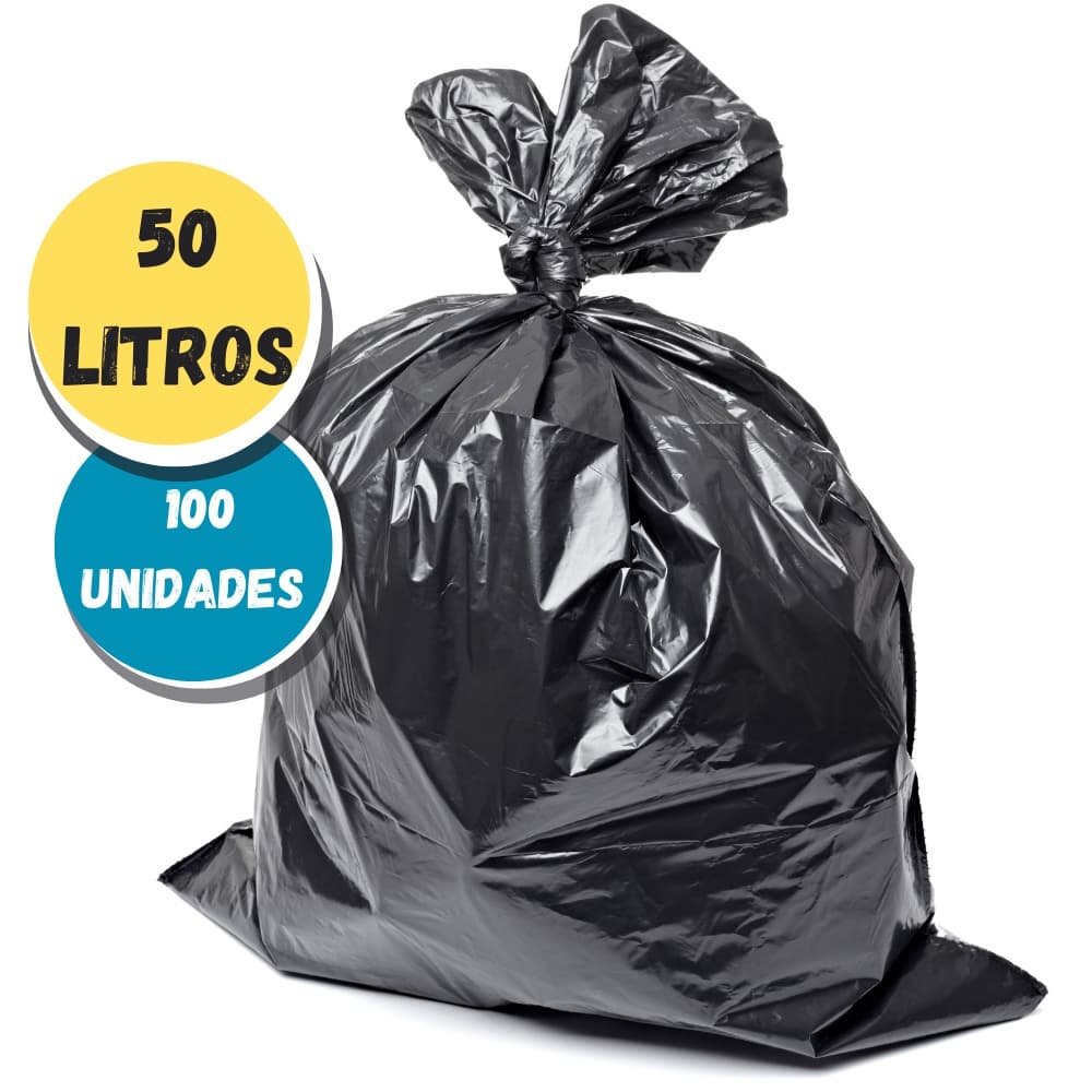 Saco de Lixo Preto 50 Lt Litros 100 Unidades - Comum e resistente - Direto da fábrica