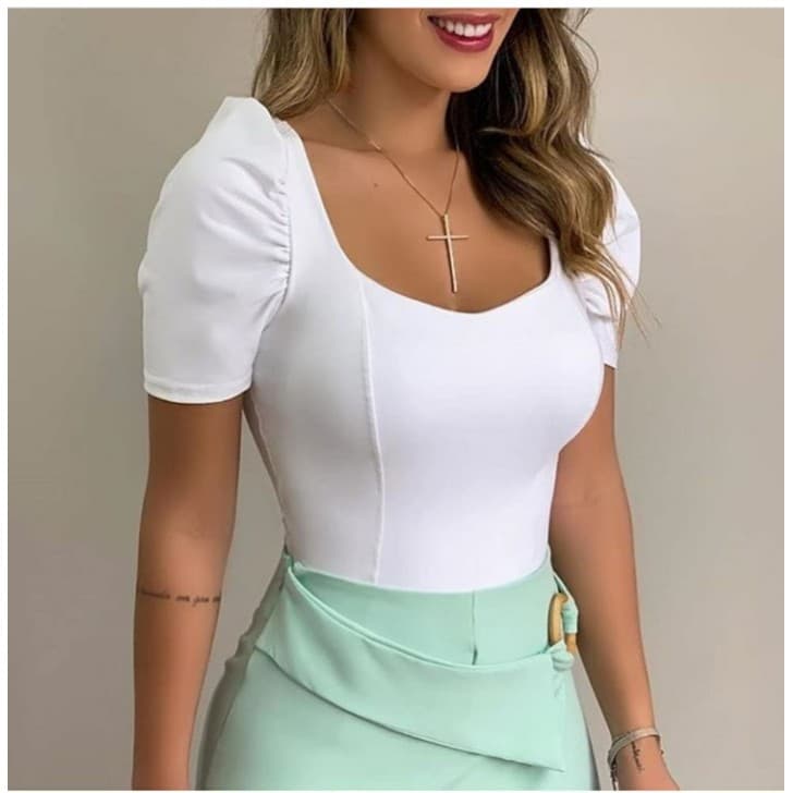 Body feminino manga princesa poliester moda