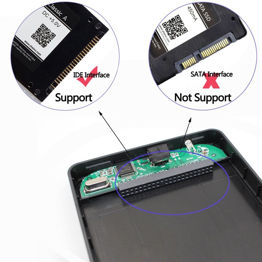 Zheino 2.5'USB 2.0 44PIN IDE/PATA Disko Rígido HDD Externo Recinto Caso
