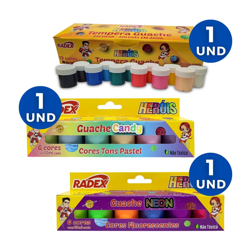 Kit 3 Tinta Tempera Guache Diferentes 15ml Volta as Aulas