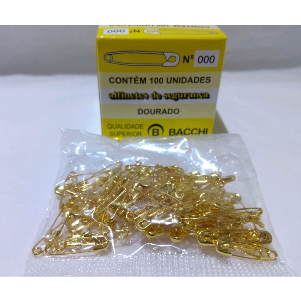 100 MINI ALFINETE DE SEGURANÇA DOURADO Nº000 19 MM