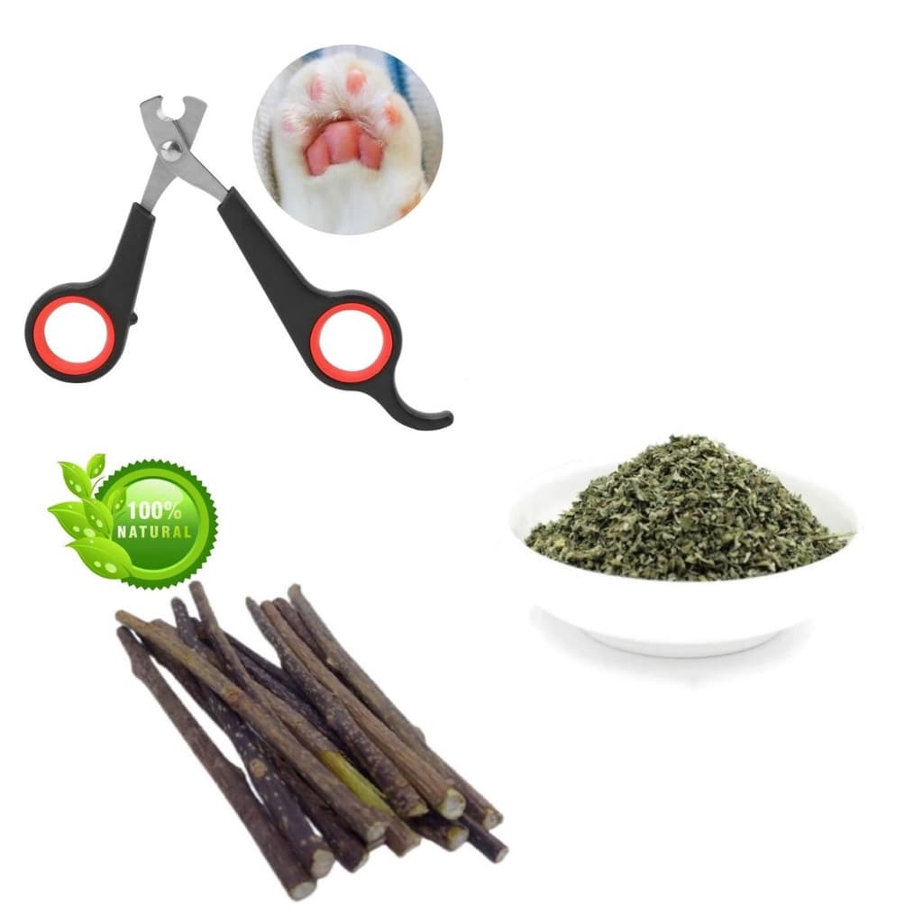 Kit 1 Cortador de Unha Pet 5 Graveto de Matatabi 5 Gramas de Catnip Natural