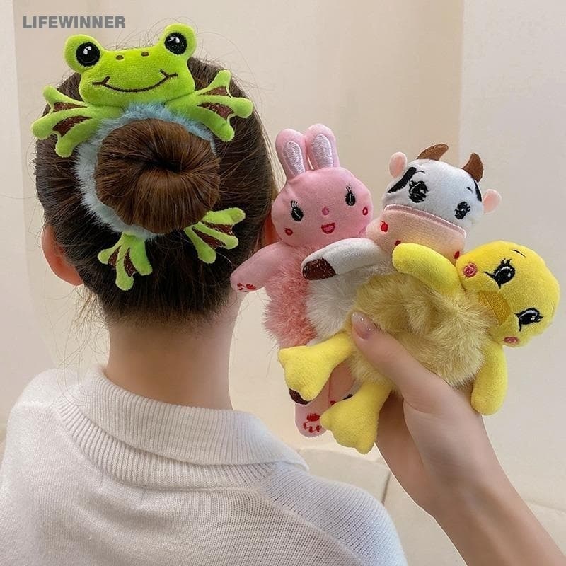 Urso Bonito Sapo Corda Cabelo/Pelúcia Panda Dos Desenhos Animados Coelho Peludo Anéis De Meninas Fahion Hug Laço Elástico Banda Hoop Mulheres Rabo De Cavalo Titular Acessórios Para O