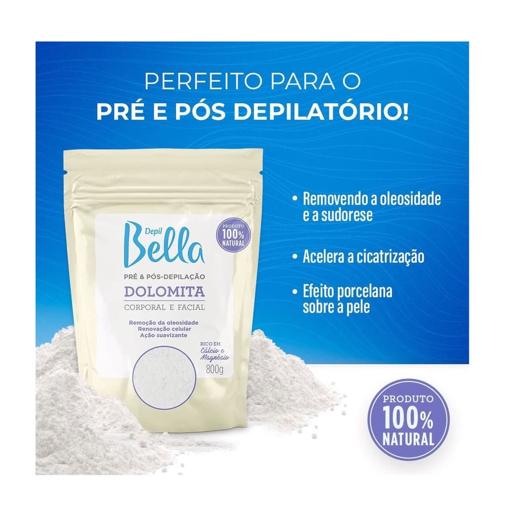 Dolomita Corporal e Facial Pré e Pós Depilação 800 g Depil Bella