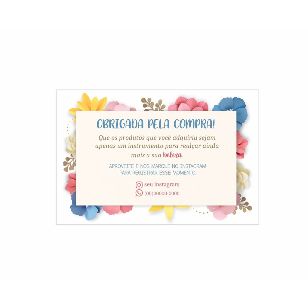 Cartão De Agradecimento Ao Cliente personalizado - Loja de Cosméticos, Beleza - (50Un)