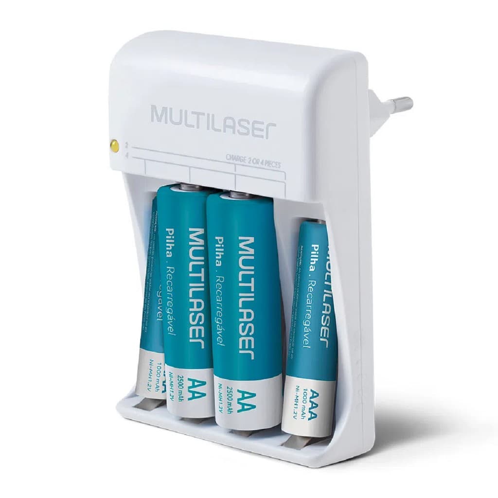 Carregador de Pilhas Multilaser AA/AAA + 2 Pilhas AA 2500Mah + 2 Pilhas AAA 1000Mah - CB045