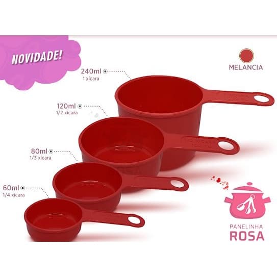 Medidores Medida Xícara Vermelho Melancia em 4 medidas 60ml, 80ml, 120ml e 240 ml