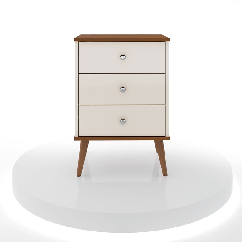 ENVIO FULL Mesa de Cabeceira Mix 3 gavetas com pés em madeira Off/ Freijó