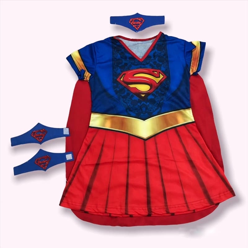 Fantasia Temática Super Girl Infantil Feminina Princesa  Barato Menina Promoção Máscara