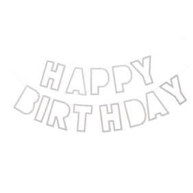 Faixa Bandeirola Happy Birthday Prata ou Dourada com Glitter - 2 metros