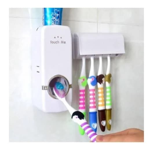 Dispenser Automático Pasta De Dente Com Suporte Escovas Prático E Econômico Porta Escova BRANCO