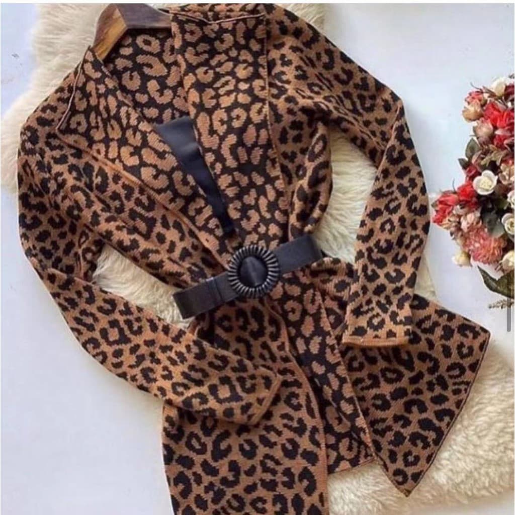 Casaco feminino Kimono onça Xadrez Cardigã tricô Feminina Manga Longa