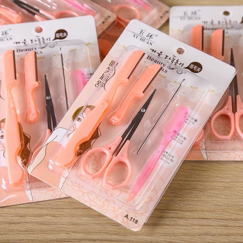 Kit Rosa-5 Peças de Sobrancelhas Profissional