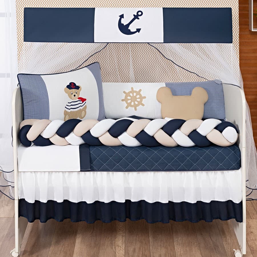 Kit Protetor Berço Trança 11 Peças com saia Marinheiro