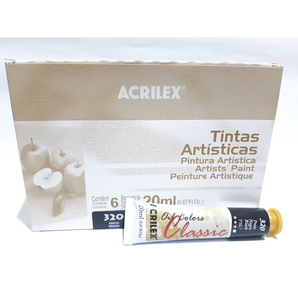 Tinta Óleo Colors Classic Acrilex 20 ml - REF.: 320 - Preto - Planeta das artes