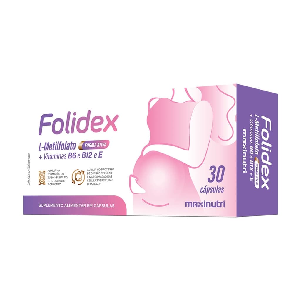 Metilfolato (Folidex) 420mcg + Vit B6, B12 e E 30 Cápsulas - MaxiNutri