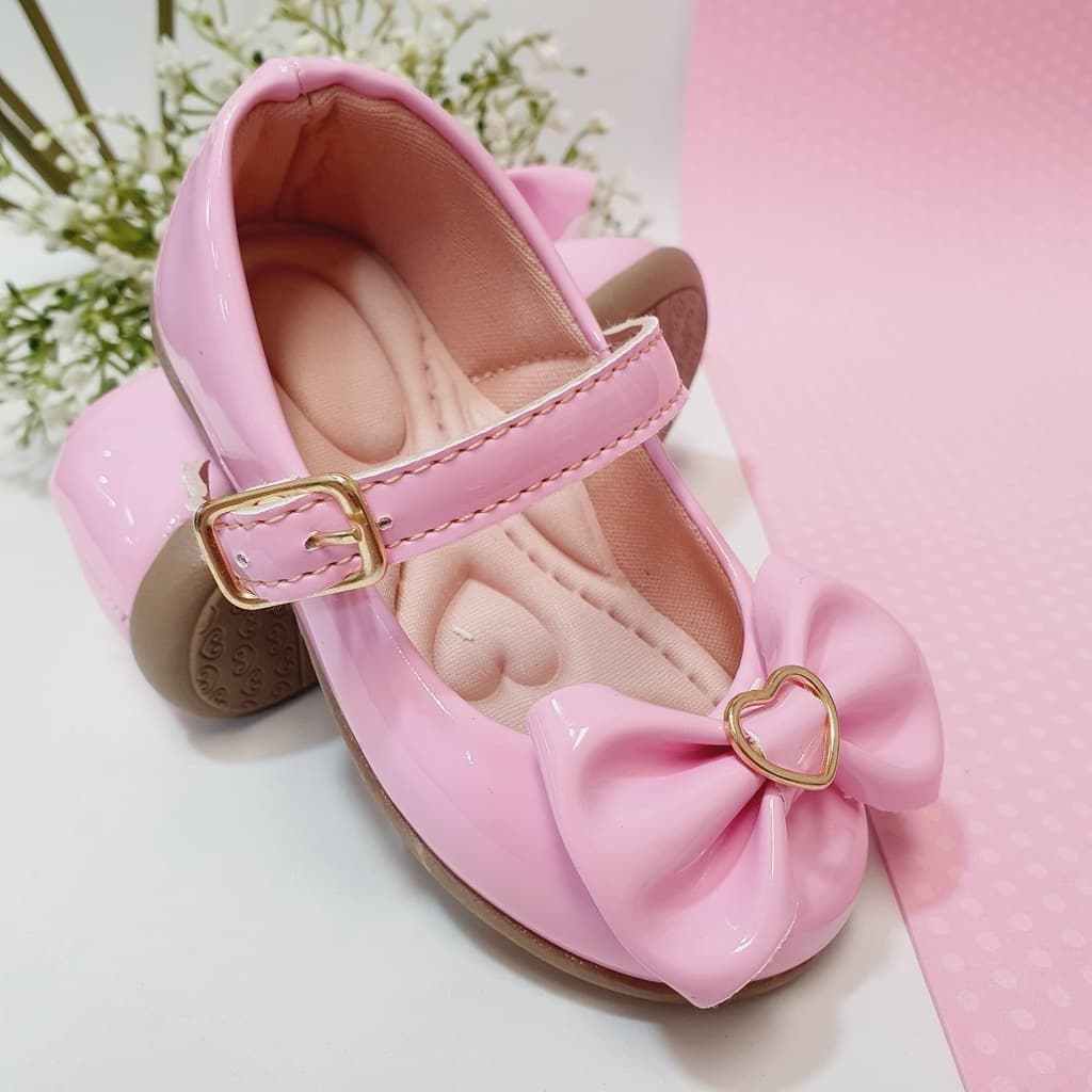 Sapatilha Infantil Feminina Rosa Milu Fashion Com Laço Detalhe Coração 16 ao 34