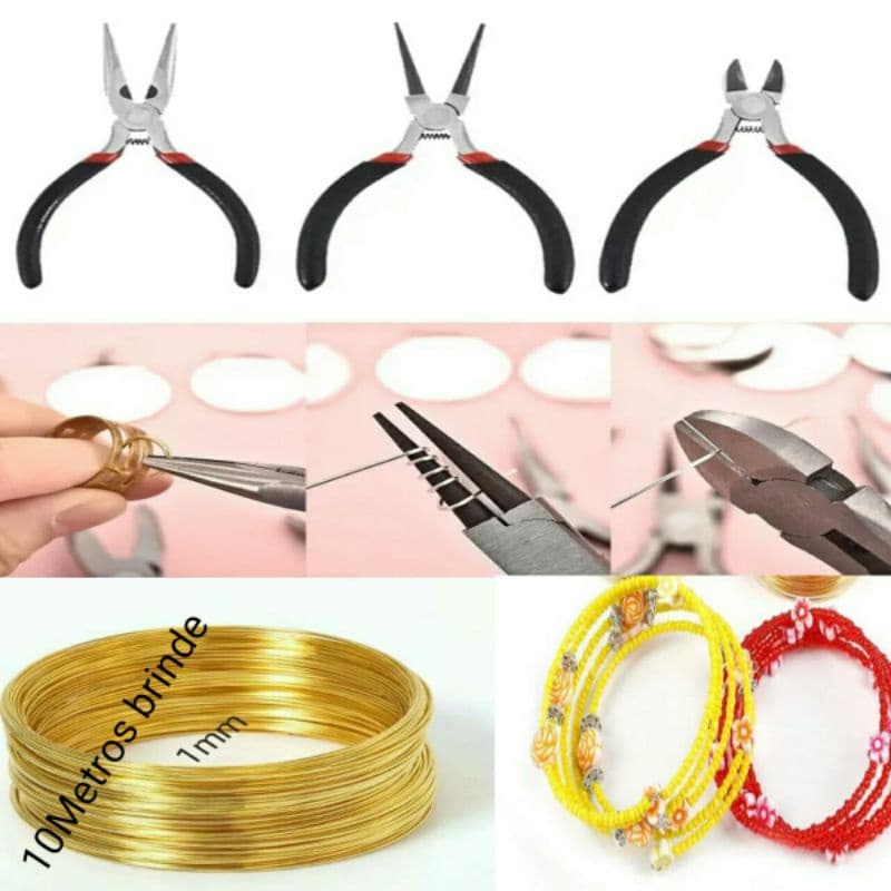 Kit Arame Alumínio 1mm 10 Metros  P/ Biju + 3 Alicate P/ Promoção