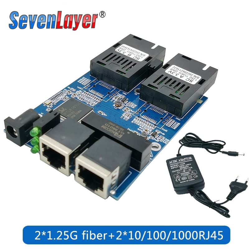 1000M fiber switch 2 RJ45 UTP 2 SC fiber  Gigabit Fiber Optical Media Converter Ethernet PCBA board