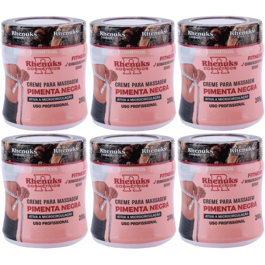 Kit 6 Gel Massageador Redutor de Medidas Pimenta Negra Termo Ativo 200g - Rhenuks