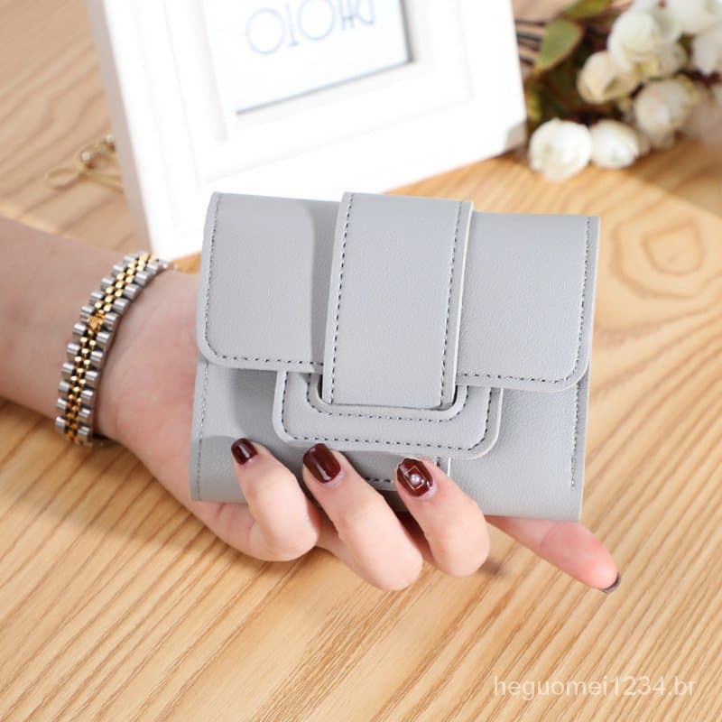 Carteira Pequena Feminina Cor Única Simples Multi-Cartão