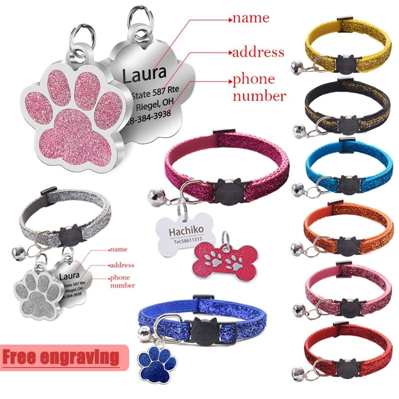 Coleira Gato Pet Com Placa de Identificação Personalizado Gravada Plaquinha Pingente