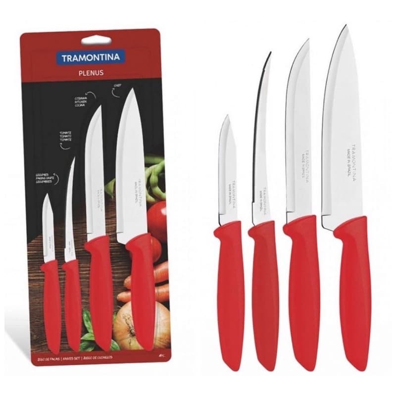 Kit De Facas Com 4 Peças Linha Plenus Cabo Plástico Color - Jogo De Facas Tramontina