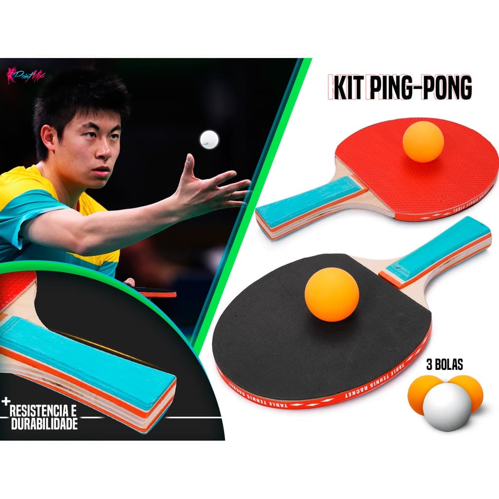 Kit Ping Pong Tenis Mesa 2 Raquetes 3 Bolas