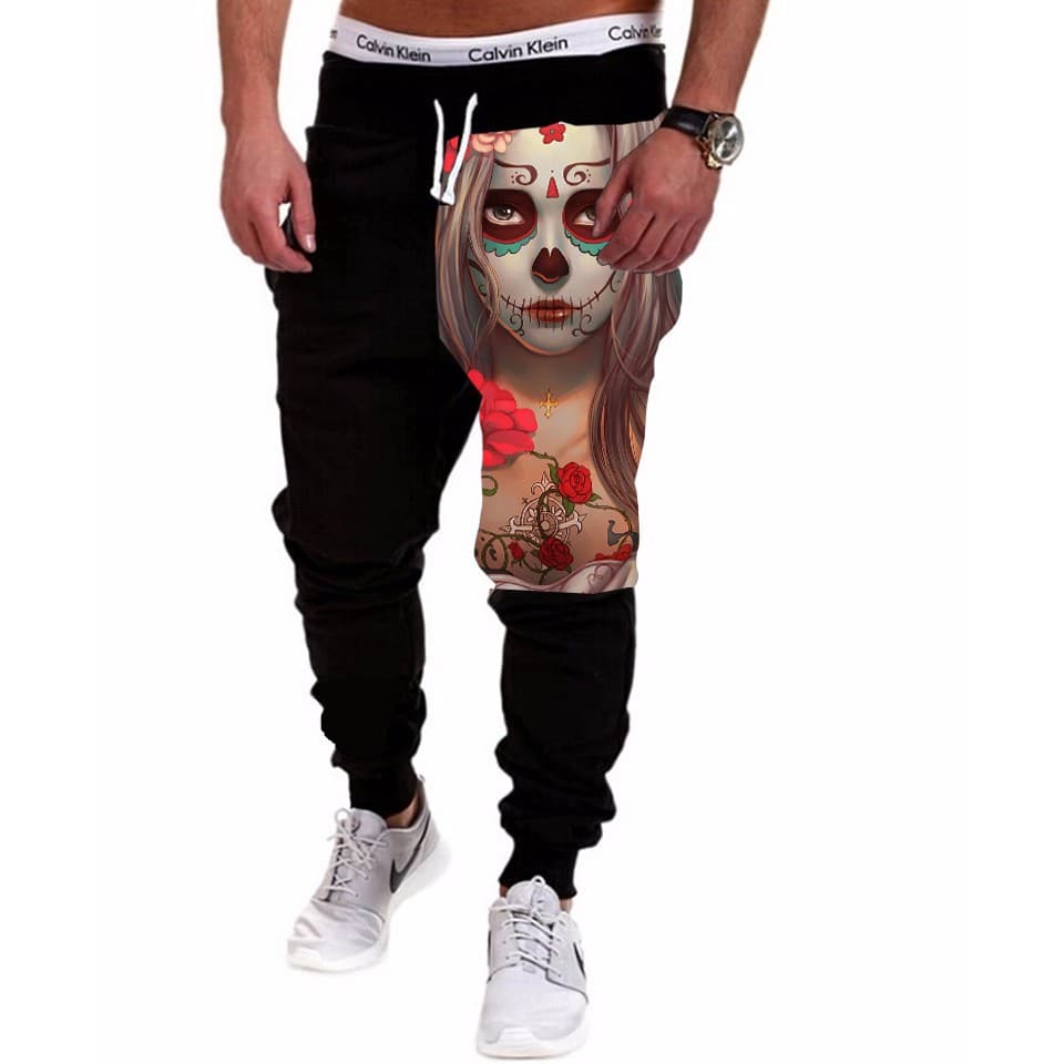 Calça Masculina de Moletom Estampada por Sublimação Caveira MX Mulher Flores A150