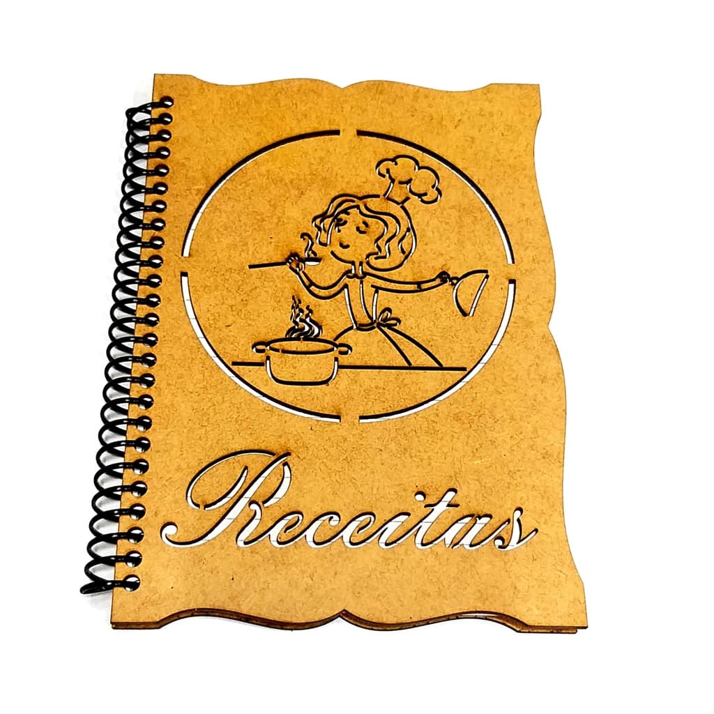 Caderno De Receitas 1/4  Em Mdf Cortado A Laser 96 Páginas