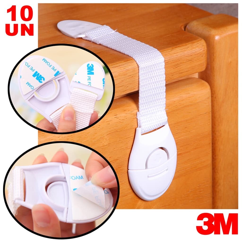 Vittak Kit Trava de Gaveta Armário Porta Segurança Bebê Proteção Criança Protetor Flexível Adesivo 3M – 2, 5 ou 10 Unid.