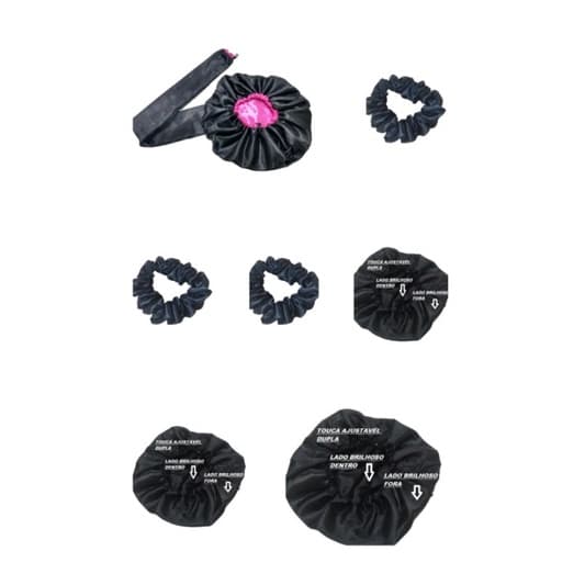 Difusora  Preta com Pink+3 toucas ajustável Preta +3 xuxinhas Preta de cetim