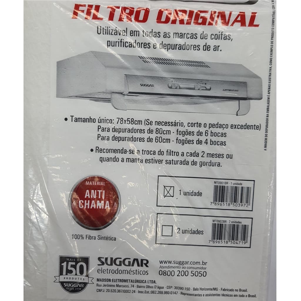 Manta para Coifa/Depurador suggar - 1un - Original