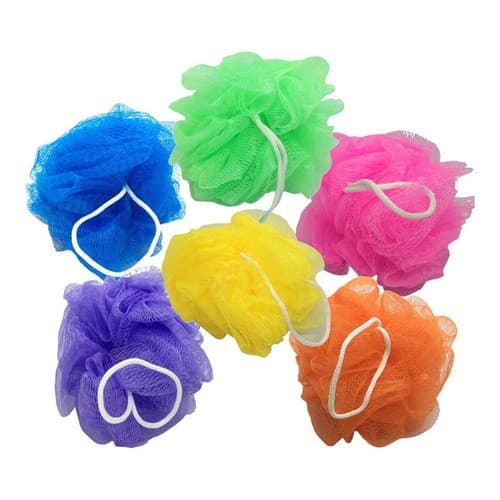 Kit 3 Esponja de Banho em Nylon Limpa Massageia C/ Cordinha