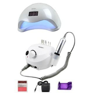 Kit Cabine Sun 5 Led Uv 48w unha + Motor Porquinho Lixadeira de Unhas Elétrica Profissional MAKE UP CITY ROSA OU BRANCO