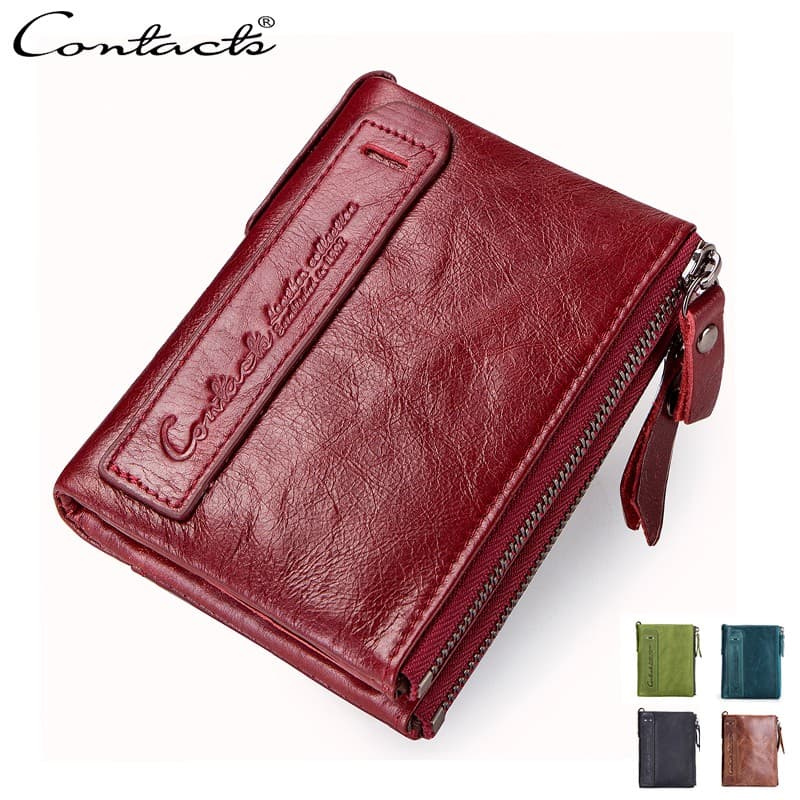 CONTACT'S Carteira Feminina Pequena De Couro Genuíno Com Zíper E Porta-Moedas Vintage