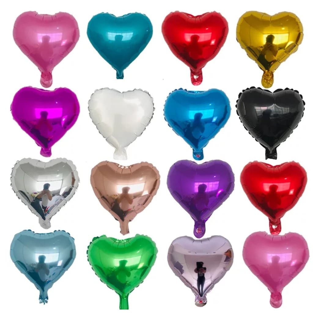 50 Balão Metalizado Coração Centro Mesa 10 Polegadas 22cm Vermelho Dourado Prata Verde Azul Rose