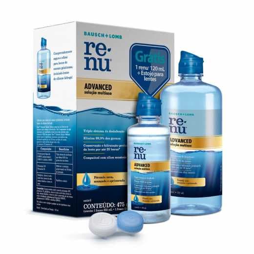 Kit Renu Advanced 475ml (355 + 120 ML) + Estojo / Solução de Limpeza Para lentes de Contato Gelatinosas